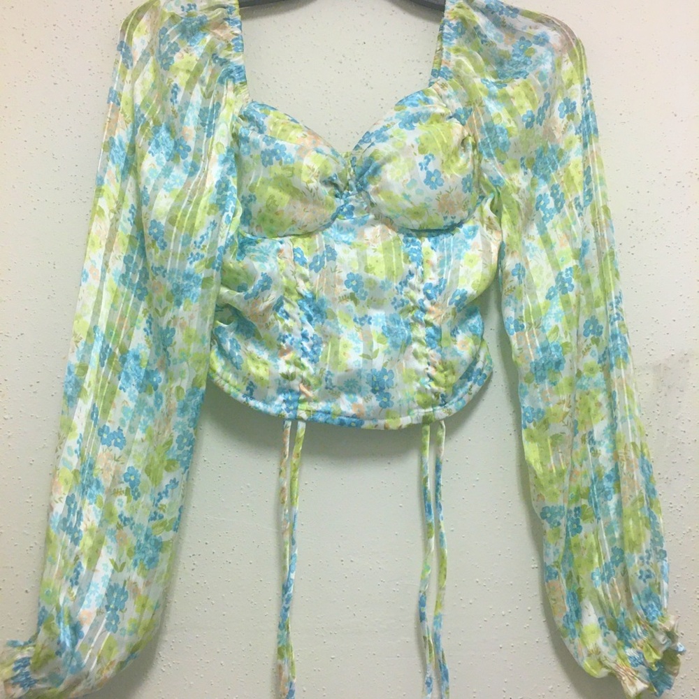 Madden NYC Multicolored Floral Long Sleeve Padded Womens Top Size XS